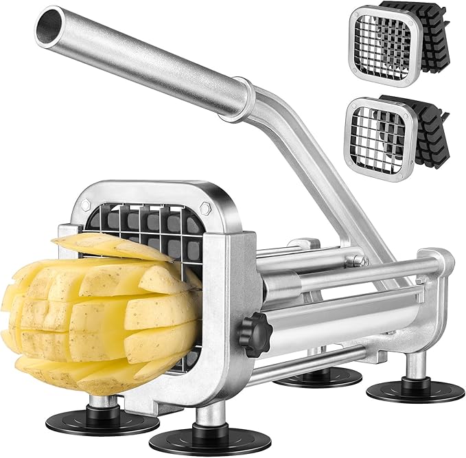 French Fry Cutter, Ruooson Professional Potato Cutter Slicer with1/2 In & 3/8 In Stainless Steel Blades, Great for Whole Potatoes Carrots Cucumbers.
