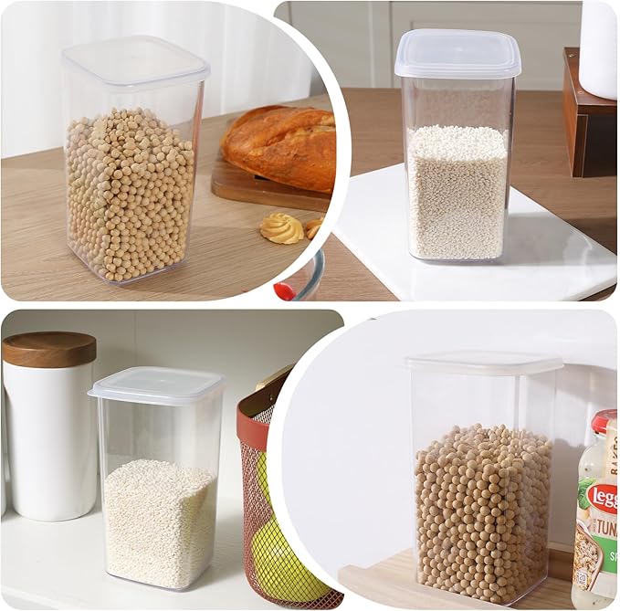 novelinks Clear Plastic Jars with Lids, Reusable Empty Square Storage Containers for Household and Kitchen Organizing (12 Pack Large)