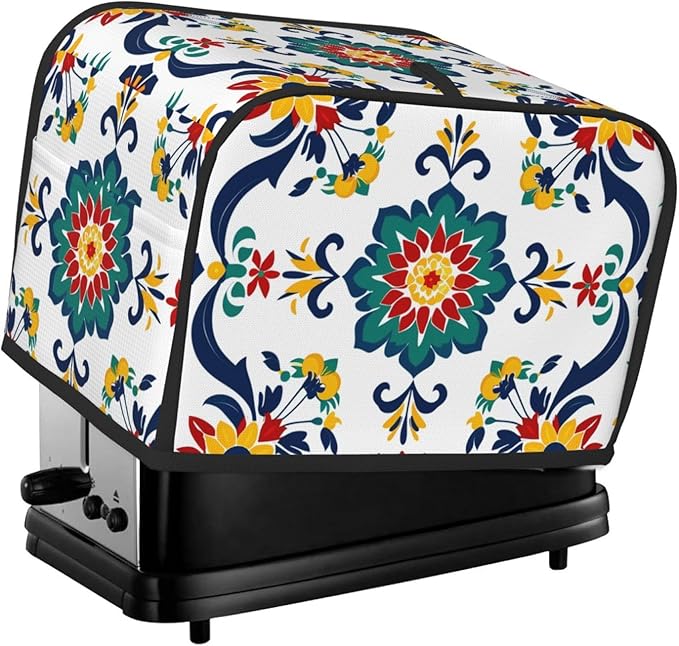 Traditional Mexican Trible Toaster Cover 2 Slice, Cute Rural Bread Machine Cover, Washable Dust-Proof Cover for Kitchen Small Appliance Cover,with Top Handle