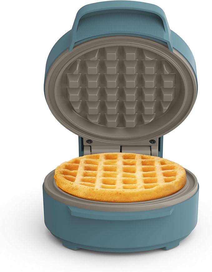 bella Snack-n-Store Min Waffle Maker, EverGood™ Ceramic Nonstick Coating, Cord Wrap, Ready Indicator Light & Cool Touch Handles, Stackable Design & Customizable Plates, 350 Watt, Surf