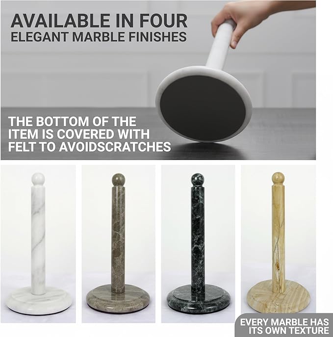 Marble Paper Towel Holder 12" Inches for Kitchen Towels Rack Handmade Paper Roll Holder with Stand – Wrapping Paper Towels Holder - Hand Towel Rack Holder, White