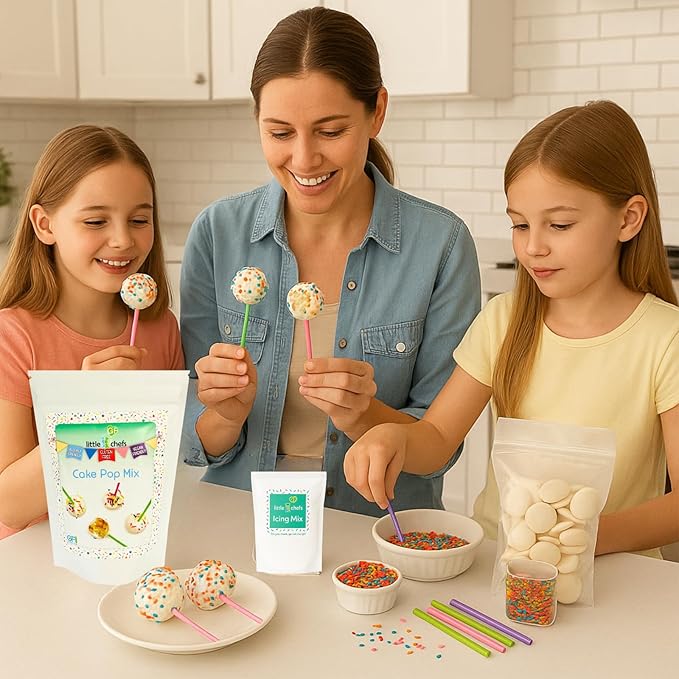 Little GF Chefs DIY Cake Pop Baking Kit for Kids | Gluten Free Confetti Cake Pops Baking Supplies Gift Set with Vanilla & Frosting Mix Ingredients Step-by-Step Instructions Dessert Kids Birthday Party