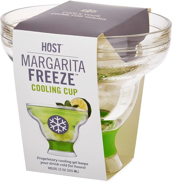 HOST Freeze Stemless Margarita Glasses Double Walled Insulated Gel Chiller Plastic Margarita Cups - Frozen Cocktail Glass, Set of 1, 12 oz, Green