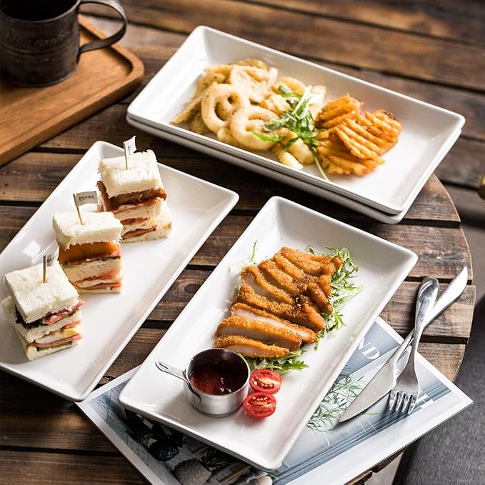 YHOSSEUN Porcelain Serving Platters Rectangular Trays White Serving Platters for Party, Stackable Serving Plates Set of 4,12 inch