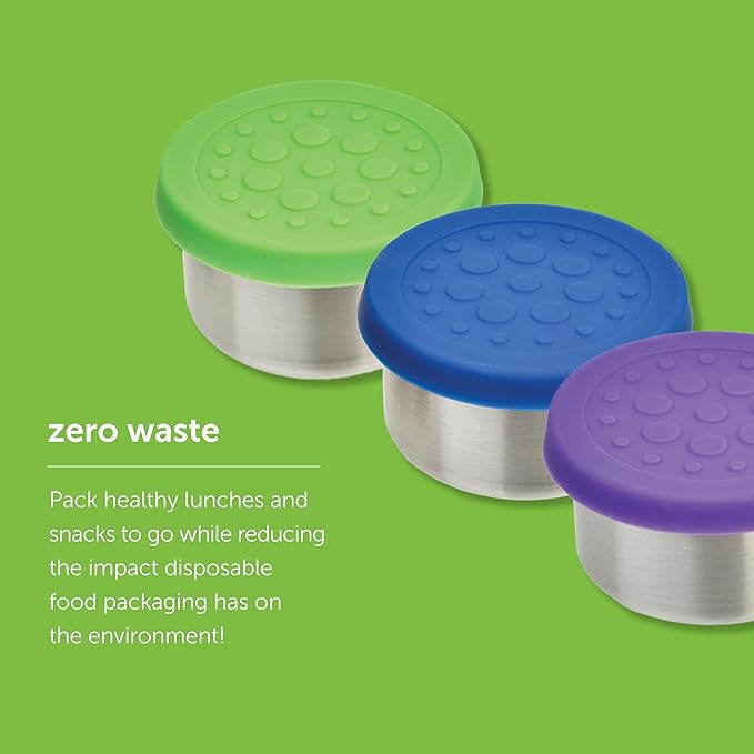 LunchBots 1.5 oz Stainless Steel Dressing Container for Condiments, Dips, Snacks, Dipping Sauce Cups with Silicone Lid, Fits in Lunch Bags and Bento Boxes – Set of 3 (Floral)