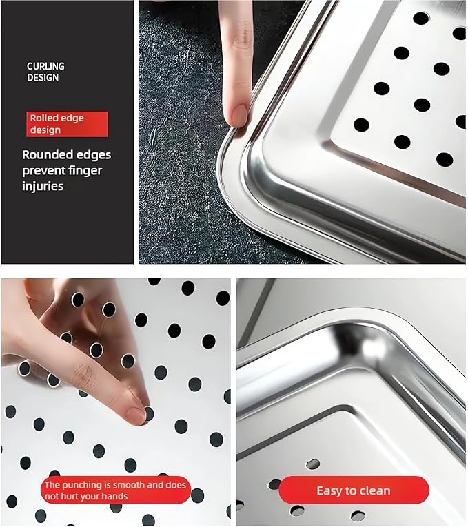 2-Pack 23.5"x15.5" Extra Large Heavy Duty Commercial Grade 304 Stainless Steel Baking Pan Set, Non-Toxic Deep Sheet Pan, 1 Solid & 1 Perforated Pans for Roasting, Defrosting, Draining, Cooling