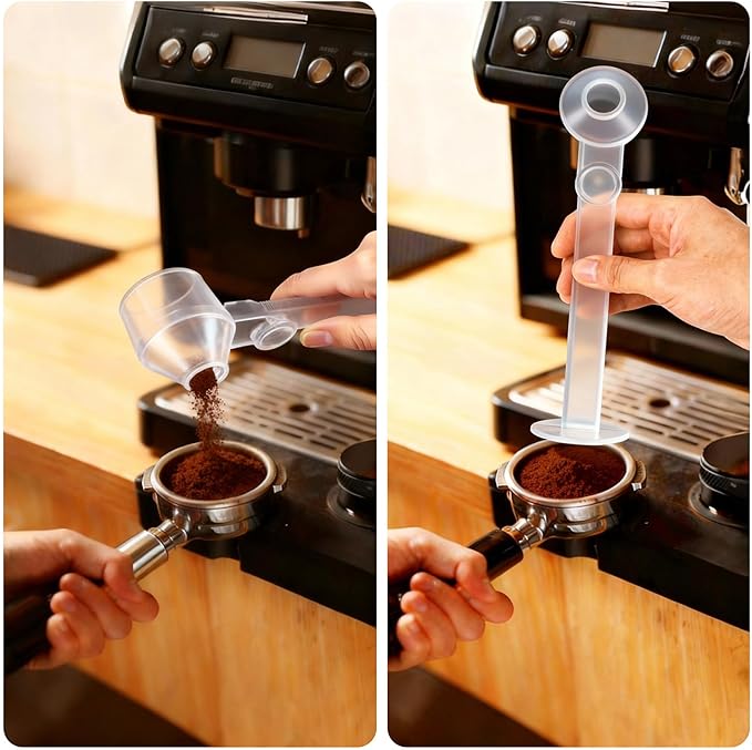 2Pcs Coffee Scoop Funnel 2Tbsp 51mm Espresso Tamper Kit, BPA-Free PCTG Dishwasher Safe, Fits K-Cup Reusable Pods/Espresso Machine, Coffee/Protein/Powder, Upgraded Combo Transparent, 2 Models A&B