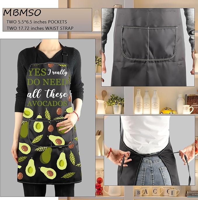 MBMSO Funny Avocado Apron Avocado Cooking Kitchen Aprons with Pockets Waterproof Apron for Chef Grilling BBQ Baking