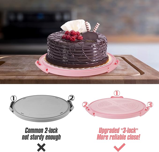 Zoofen Plastic Cake Carrier with Handle 10in Cake Holder Cake Stand with Lid Pink Cake Container for 10in Cake Round Cake Carrier for Transport