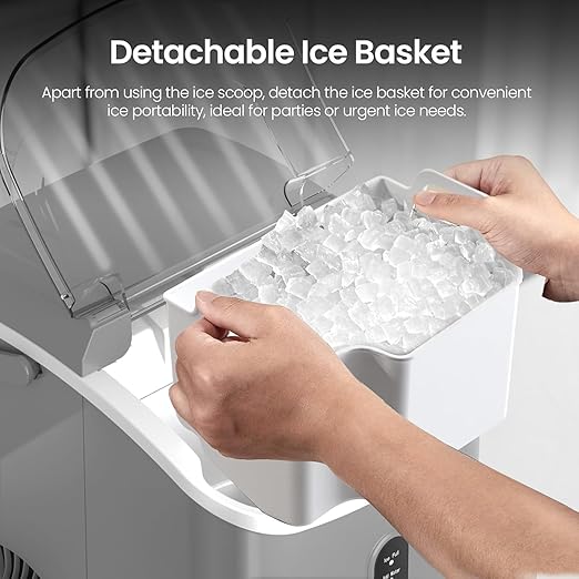 Croze Nugget Ice Maker Countertop with Self-Cleaning Function, Sonic Ice Maker Machine with Handle, 35lbs/Day High Capacity, Compact Design for Home & Office Use (Grey)