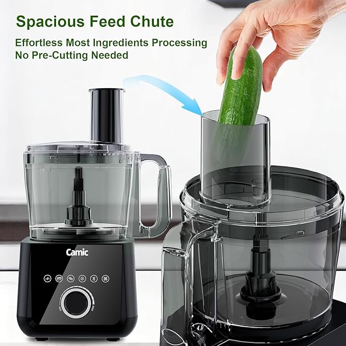 Camic Food Processor and Blender for Home Use, 600W, Blending, Grinding, Shredding, Slicing, Doughing, Meat and Vegetable Chopping, Ice Crushing, 6 Presets, Easy to Operate and Clean (Upgrade Version)