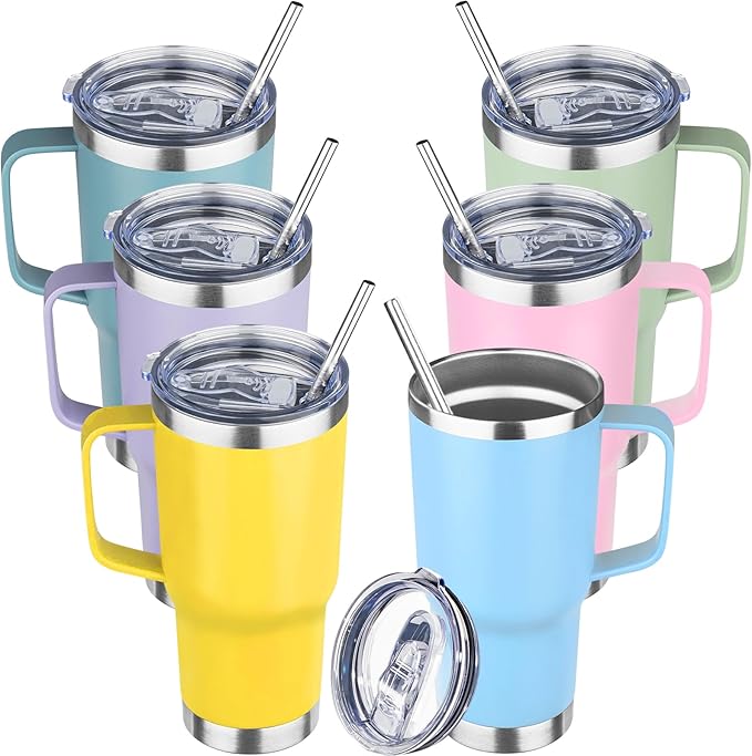 20oz Stainless Steel Insulated Tumbler with Handle and Lid, Double Wall Vacuum Insulated Coffee Mug, Leak Proof Travel Mug, Hot and Cold Drink, Mix Color-7