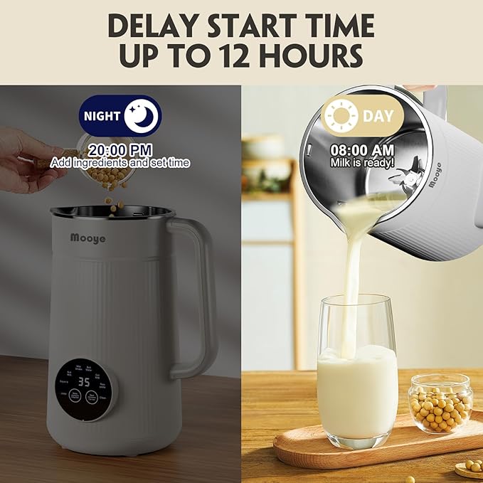 8 in 1 Nut Milk Maker Machine, 35oz（1L） Automatic Soy Bean Milk Maker with 10 Blades, Homemade Almond/Oat/Nut/Juice, Plant-Based Milk Blender, 12H Delay, Self-Cleaning, 2H Keep Warm and Boil Water