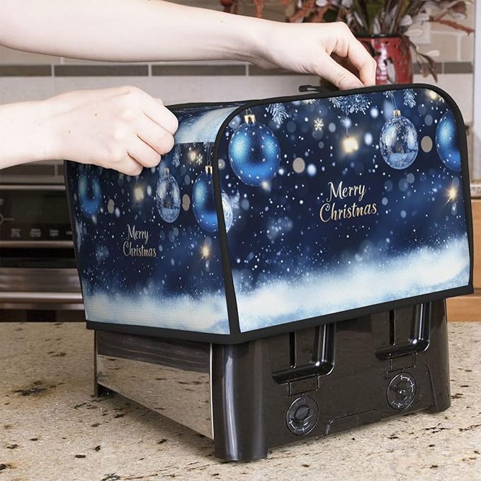 Toaster Cover 4 Slice Christmas Ball Blue Snow Winter Kitchen Small Appliance Covers with Pockets Dust and Fingerprint Protection