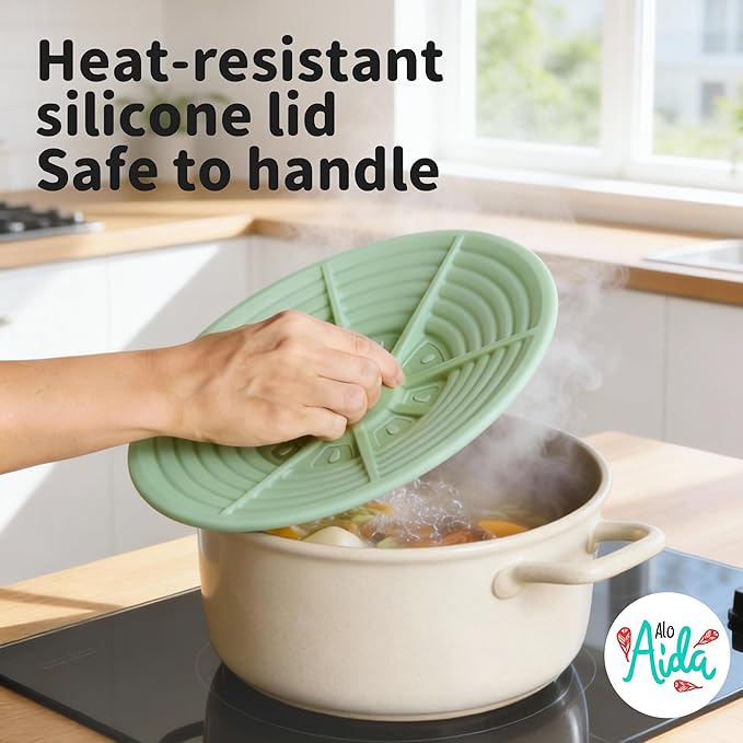 Universal Silicone Pot Lid Set for Pots and Pans, Food-Grade Silicone, BPA Free, Splatter Guard, Heat Resistant, 2 Pack Matching Green Lids (7–12” + 4–8”)