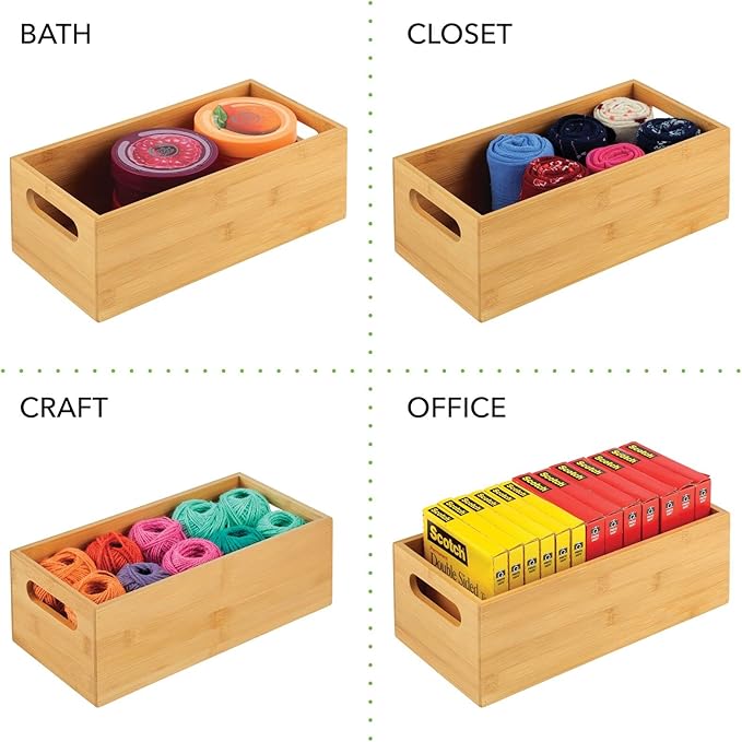 mDesign Bamboo Storage Bin Container, Drawer Organizer Crate Boxes with Handles for Kitchen Pantry Cabinet, Shelves, or Counter, Holds Snacks, Spices, Drinks, Echo Collection, Natural/Tan