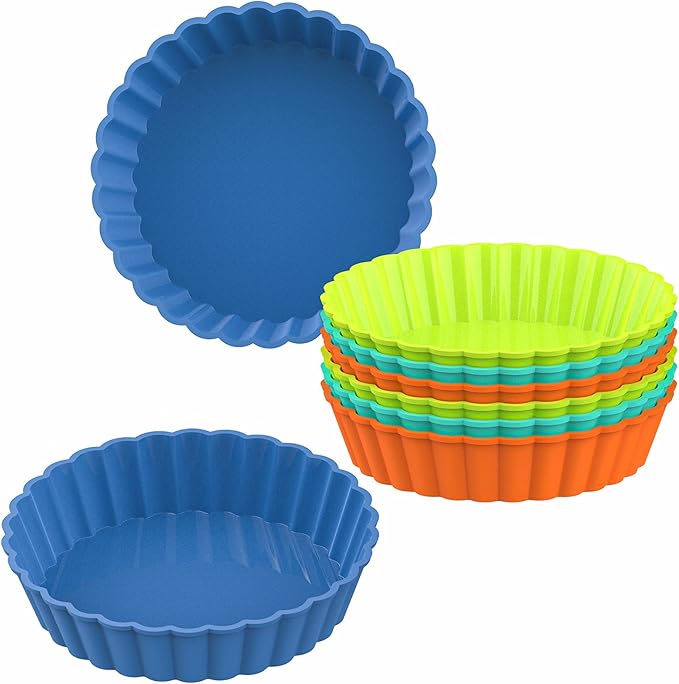 Webake 8 Pack Silicone Tart and Pie Molds, 5 Inches Silicone Round Mold Individual Small Fluted Cake Pans Mini Quiche Tart Pans for Baking