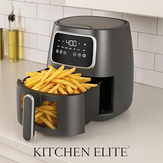 Kitchen Elite 5.5 Qt. Digital Air Fryer, Countertop Cooker with LED Screen, Presets for Air Fry, Roast, Dehydrate, Defrost and Reheat, Grey