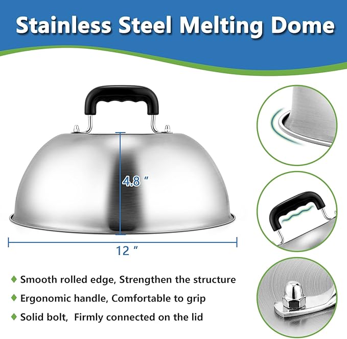 Joyfair 5.5” Smash Burger Press & 12” Cheese Melting Dome, Stainless Steel Hamburger Smasher & Large Basting Cover for Griddle, Non-Stick Grill Presses for Bacon, Meat, Patty, Flat Top Grilling Tools