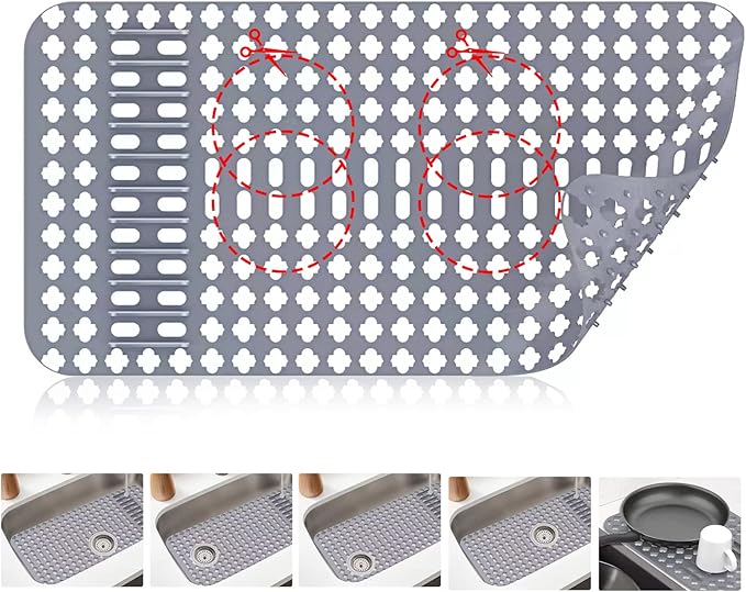 ARLBA Upgraded Silicone Kitchen Sink Mat 25"x13"，Sink Protectors for Kitchen Sink with Rear Drain/Center Drain,Sink Bottom Grid Protection Sink Rack For Farmhouse Stainless Steel/Porcelain Sink