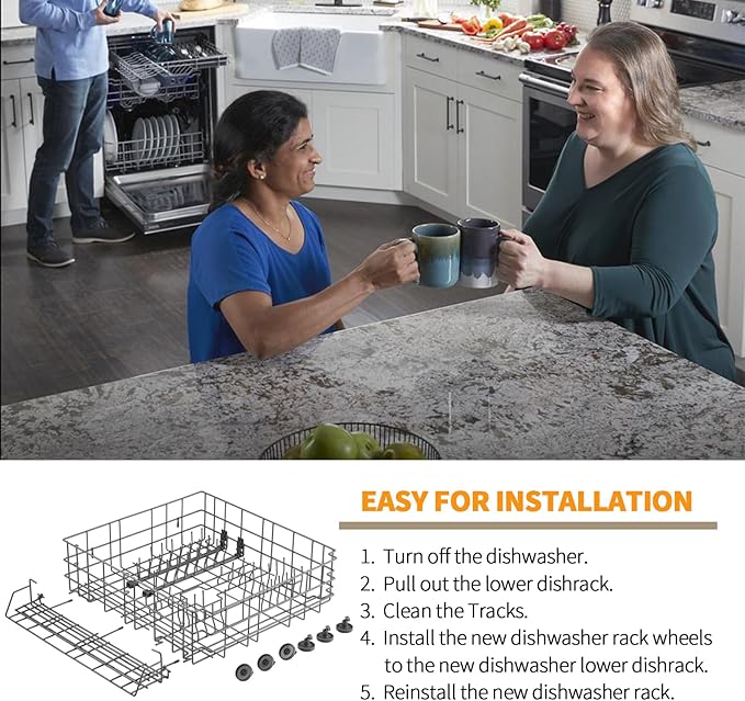 Upgraded W10139223 Dishwasher Lower Rack Replacement Parts for Maytag Jennair Dishwasher Rack MDBD820AWW MDC5100AWB Lower Dishrack Maytag Dishwasher Bottom Rack Drawer Assembly Basket Wheels