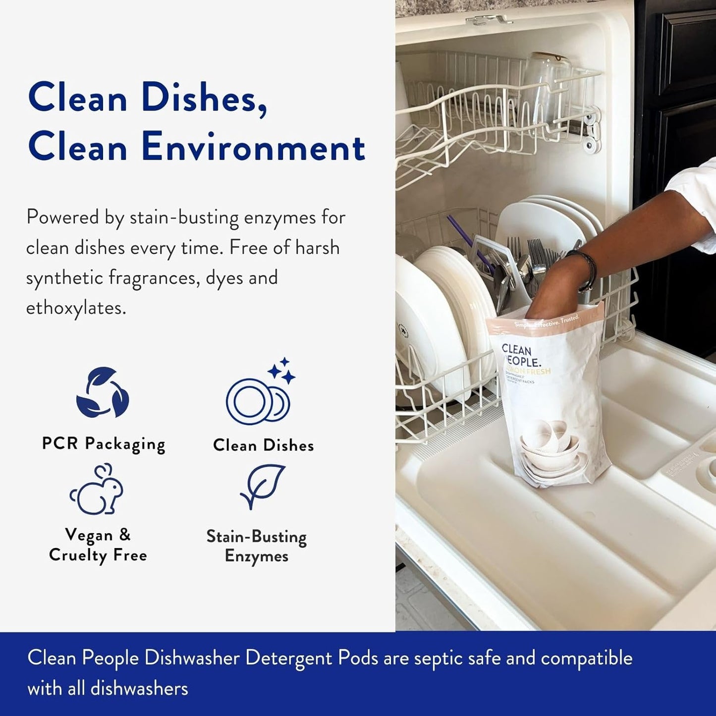 The Clean People Dishwasher Pods - Cuts Grease & Rinses Sparkling Clean - Residue-Free - Phosphate Free Dishwashing Pods - Peppermint, 60 Pack