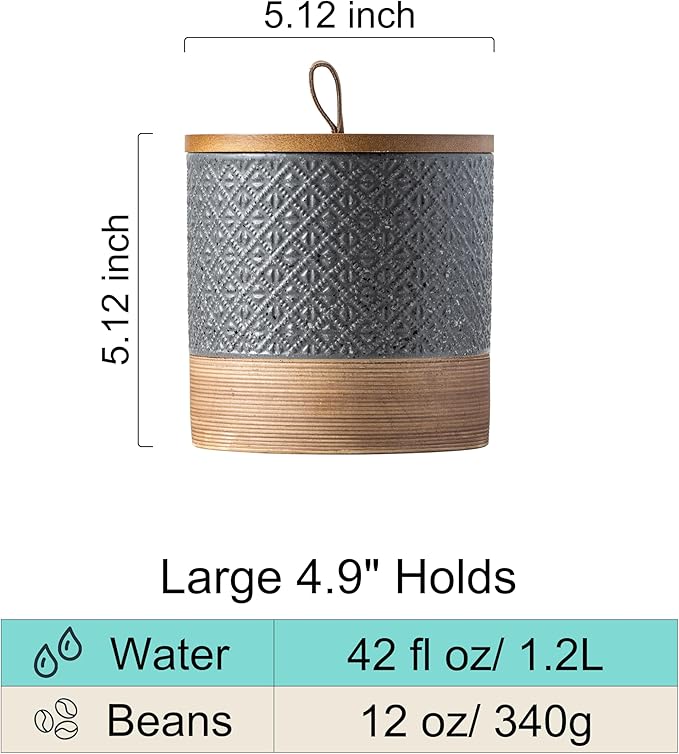 Miamolo Ceramic Jar with Lid Airtight, Coffee Canister Kitchen Food Storage Jars for Spice Sugar Salt, Coffee Bar Accessories Decorative Container for Countertop - Gray & 42 fl.oz
