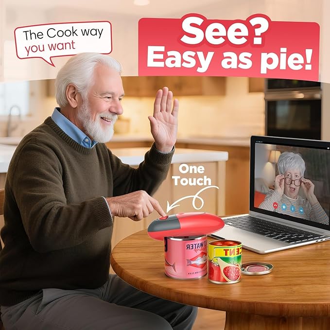 Easy Electric Can Opener One Touch Fits All Can Sizes with Safety Smooth Edge for Kitchen, Hands Free Can Opener electric with Battery Operation for Seniors, Arthritis and Chef