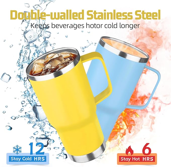 20oz Stainless Steel Insulated Tumbler with Handle and Lid, Double Wall Vacuum Insulated Coffee Mug, Leak Proof Travel Mug, Hot and Cold Drink, Mix Color-7