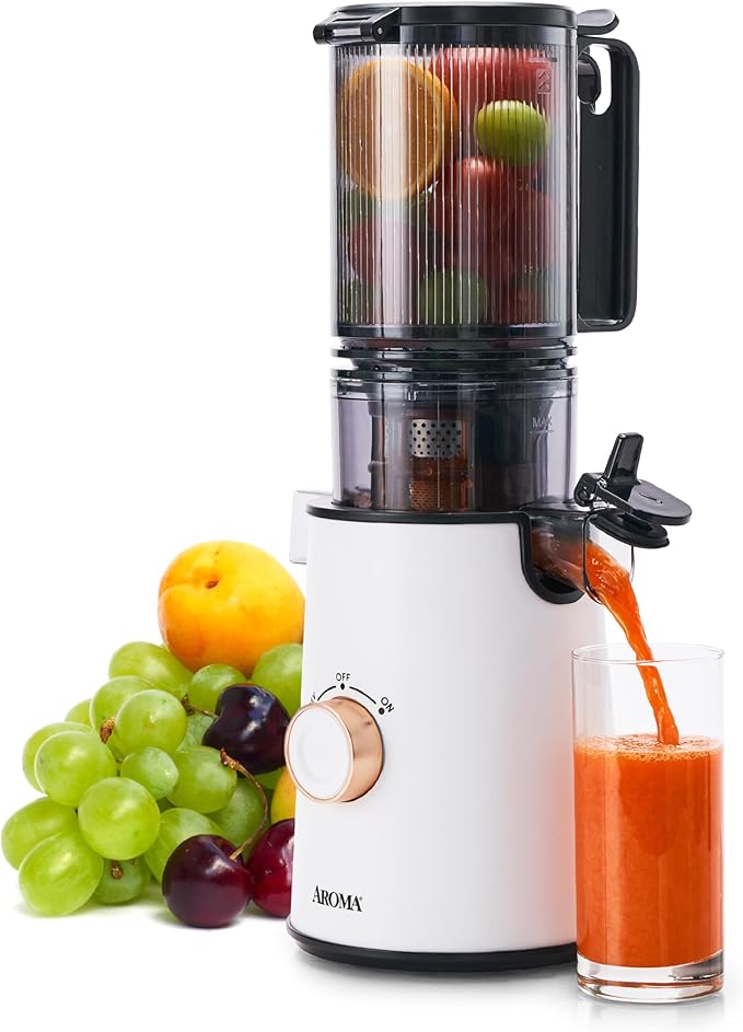 AROMA® Cold Press Juice Machine Slow Masticating Fruit and Vegetable Juicer for Home with Large 4-Inch Feeder and Double Pulp Filter