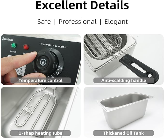 Electric Deep Fryer with Basket for Home Use, Countertop Deep Fryer 1700w Powerful Performance 4.2Qt Capacity Stainless Steel Oil Fryer