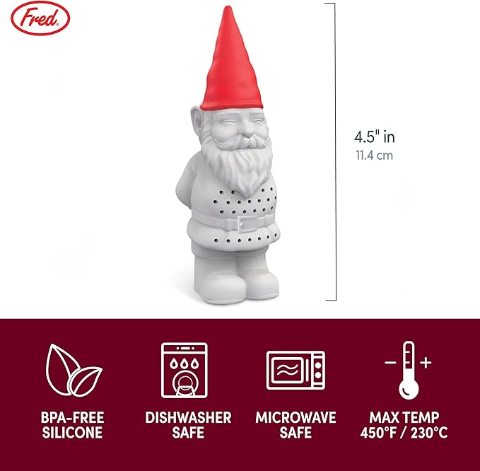Genuine Fred GNOME BREW Tea Infuser, Cute Garden Gnome Design- For Loose Leaf Tea, Flexible, Easy to Clean Silicone, Fun Gift for Tea Lovers, Clever Kitchen Gadget