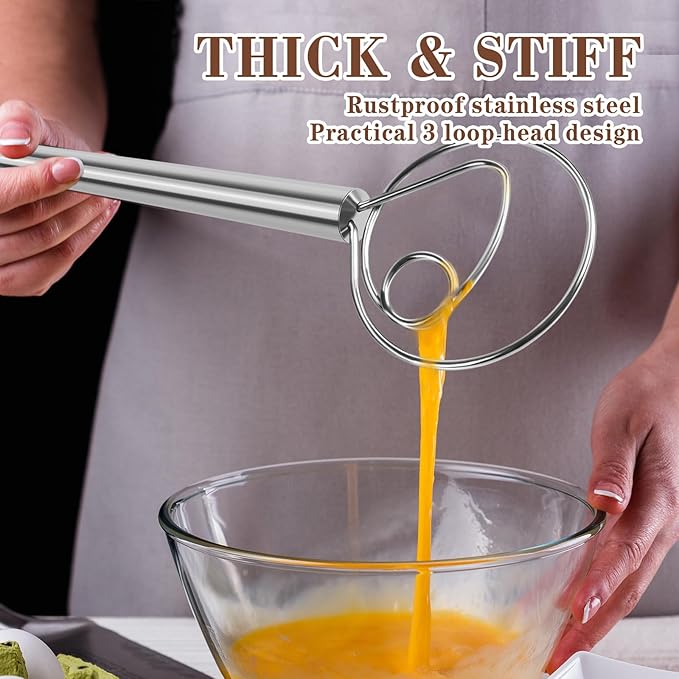 TEEVEA Danish Dough Whisk Stainless Steel Hook Dutch Bread Mixer for Sourdough Baking Tools