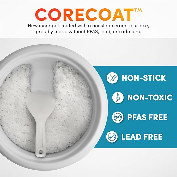 AROMA® CoreCoat Rice Cooker with Pop-Up Food Steaming Basket (4 Cups Cooked, 2 Cups Uncooked, 1 Qt)