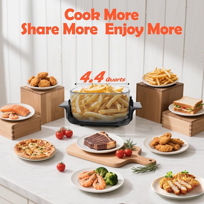 4-in-1 Glass Air Fryer, 1500W High Power Countertop Oven with Dual Glass Baskets with Lids, 180-400℉ Precise Heat Air Fryer Oven, PFOA & PFAS-Free, Dishwasher Safe, Ideal Kitchen Gift