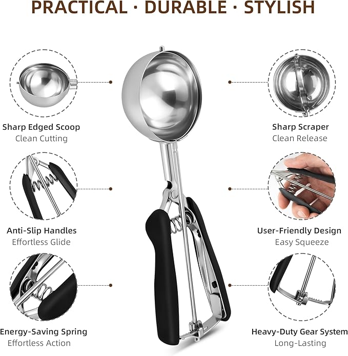 Extra Large Ice Cream Scoop 70MM, Trigger Release Stainless Steel Cookie Scoop, Portion Scoop 3.7 oz/105ml, Commercial Food Disher, for Portion Control, Cookie Dough, Cupcake Batter (7 Tablespoon)