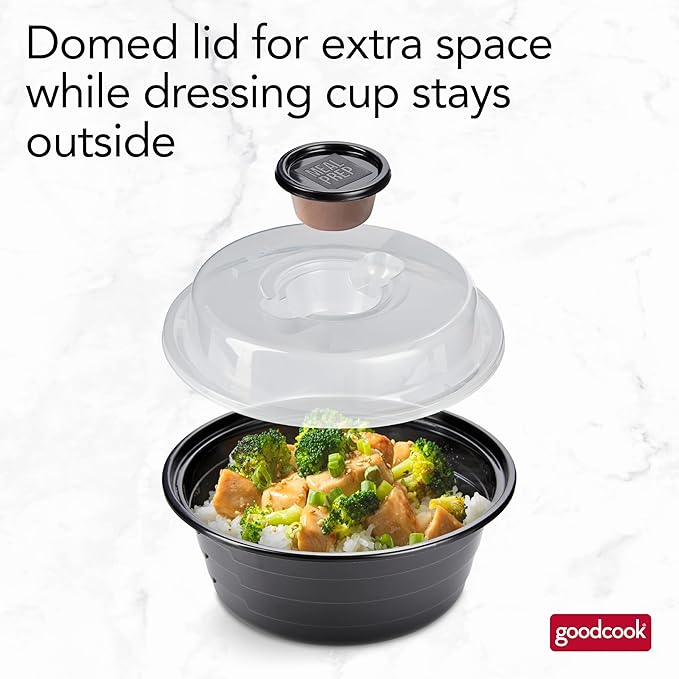 GoodCook 4-Cup Meal Prep Bowls Set with Lids and Dressing Cup, Microwavable Food Storage Containers for Meal Prepping, Set of 10, Black