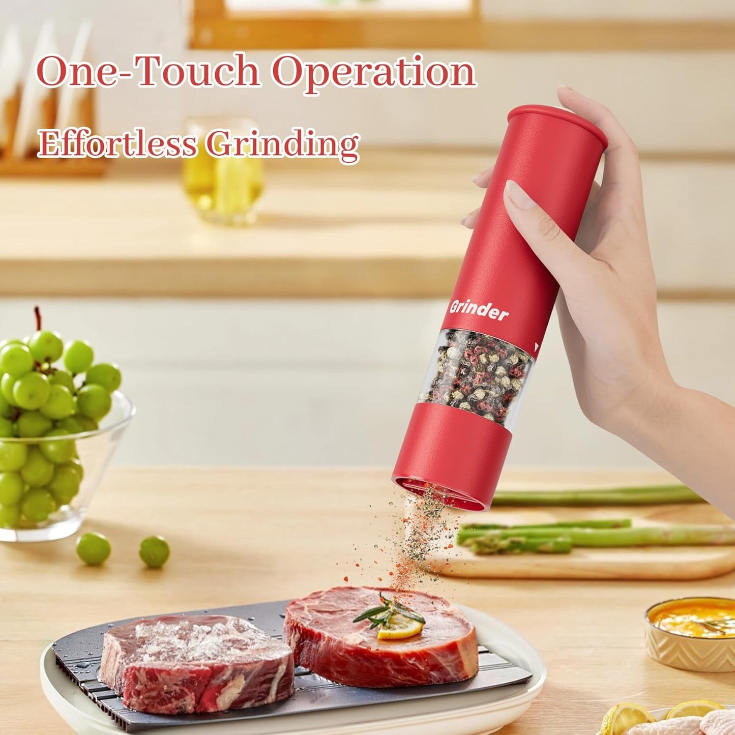 Electric Salt and Pepper Grinder Set, USB Rechargeable Adjustable Coarseness Automatic Salt Pepper Mill Shakers/Grinder Kitchen Spice Mill for Outdoor, Home Chefs Idea for New House Warming Gifts ﻿