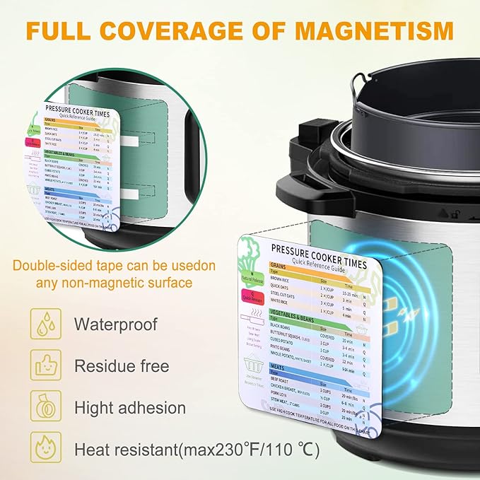 Instant Pot Cheat Sheet Magnet Set, Cook Times Chart, Pressure Cooker Accessories Cook Times, Instant Pot Cheat Sheet Quick Reference Guide Instapot Times Cookbook Magnets, White