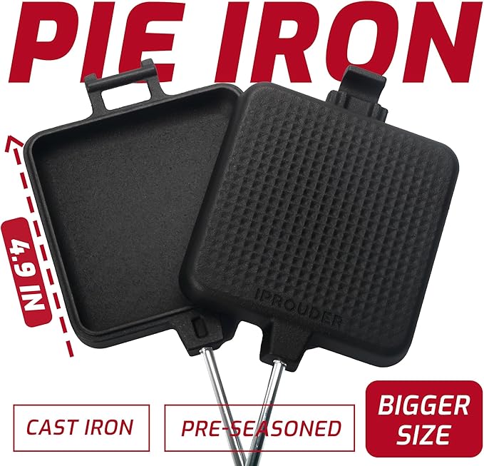 Campfire Pie Iron 4.9" & 8.6" Large Cast Iron Sandwich Maker for Camping 2 Pcs with Storage Bag - 22.6 inch Thickened Handles - Campfire Cooking Equipment for Grilling & Outdoor Cooking