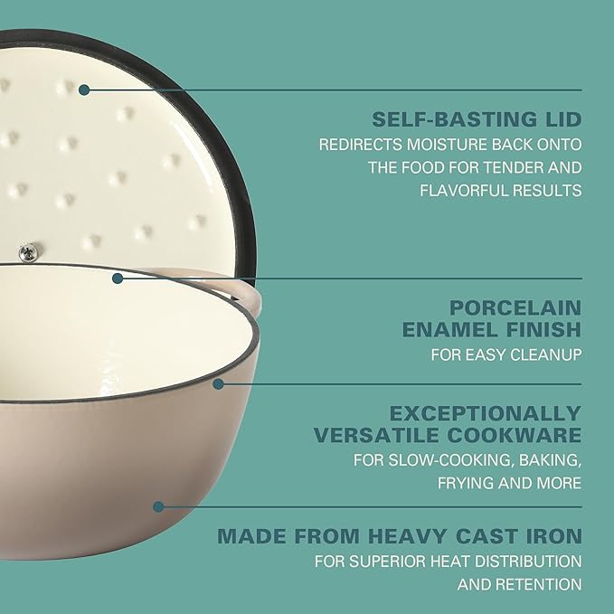 Gibson Home Addlestone 2.65 Qt Enameled Cast Iron Dutch Oven Pot with Lid – Round, Oven Safe to 500°F, Ideal for Bread Baking & Stews - Gradient Taupe
