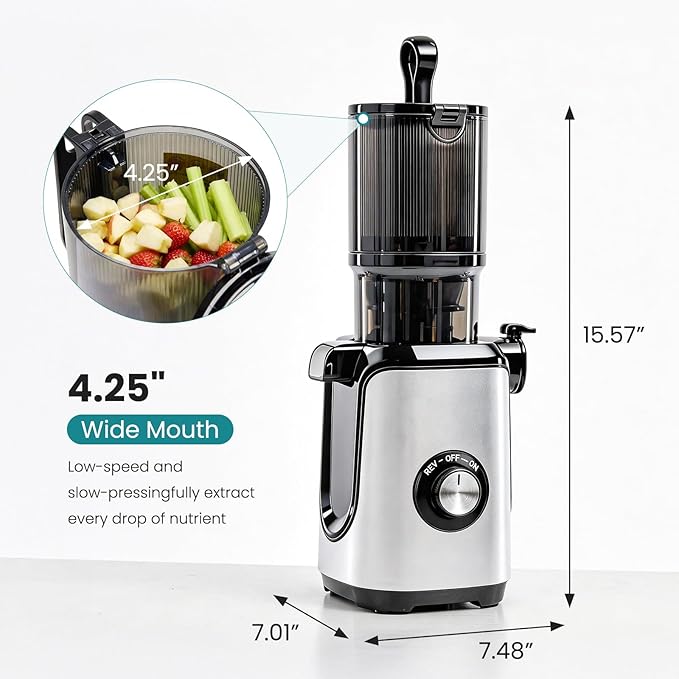 OLIXIS Cold Press Juicer, Masticating Juicer Machine with Reverse Function, Juice Extractor for Making Nut Milk, Easy Clean & Blade-Free, Silver
