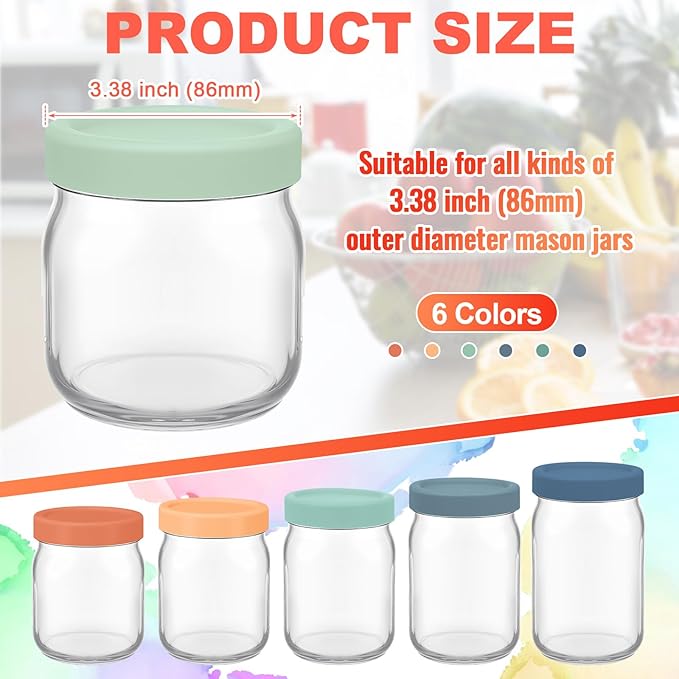 Teenyyou 6 Pcs Silicone Wide Mouth Lids Mason Jar Lids Thickened Leak Proof Lid for 86 mm All Wide Mouth Mason Jars, Reusable Large Canning Jar Caps(Vintage Color)