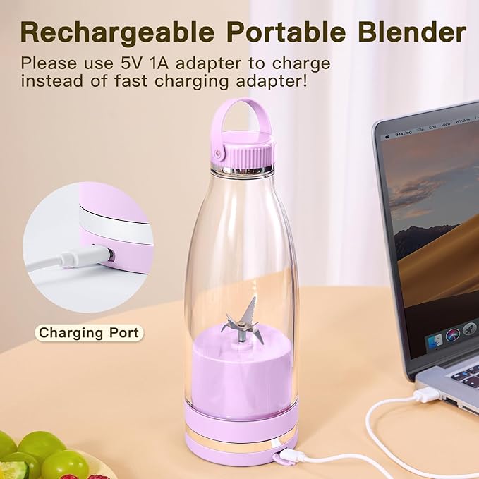 Smoothie Blender Personal Size Juicer 17oz Big Capacity USB-C Rechargeable (Dark Green)