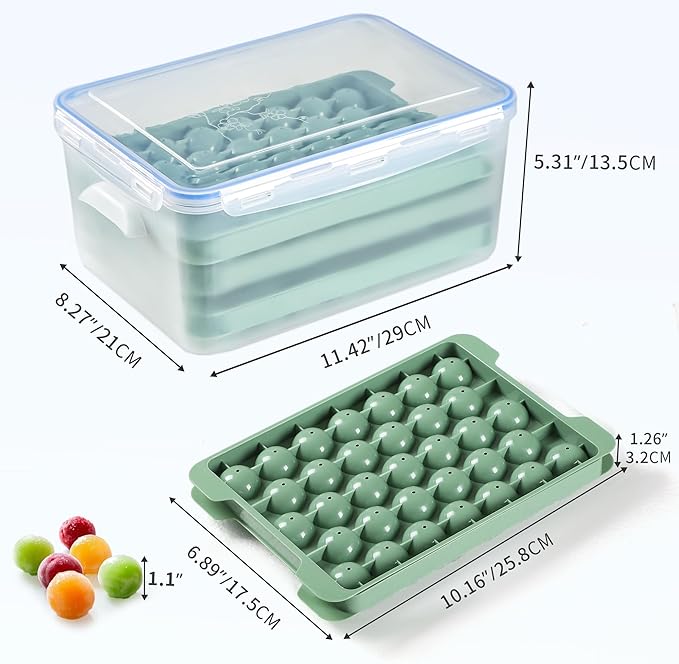 YITAHOME Round Ice Ball Cube Trays with Lid and Bin, Ice Ball Maker Molds for Freezer, Ice Container for Coffee Drinks Beverage Juice Cocktails Whiskey