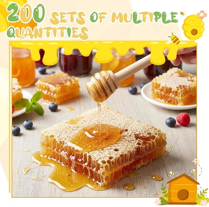 SHENLIU 200 Pack Honey Dipper Sticks, 3 inch Mini Wooden Honey Stick Mini Honeycomb Sticks, Honey Dipper Honey Stirrers for Tea Honey Jar Dispense Drizzle Honey and Wedding Party Favors Gift