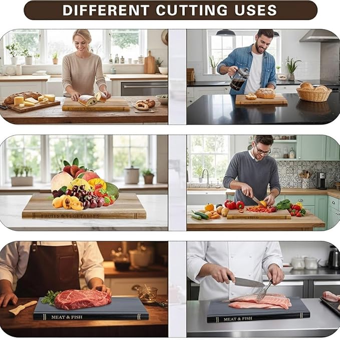 Wood Cutting Board Book Set with Stand for Kitchen, Book Style Wooden Cutting Board, 3-Piece Acacia Wood Chopping Boards Gift Set That Looks Like Books for Meal Prep, Cheese, Bread & Meat