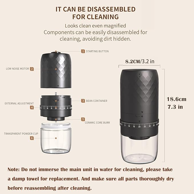 Coffee Grinders for Home Use,Portable Burr Coffee Bean Grinder Electric with Cleaning Brush,10 Cups Per Charge,Espresso Grinder for Travel, Camping, Home & Office.