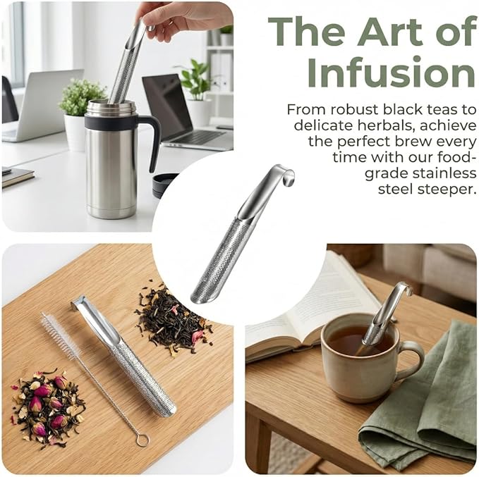 Tea Infusers For Loose Leaf Tea - Stainless Steel Office, Home & Travel - Set of 3 - Includes Strainers, Cleaning Brush