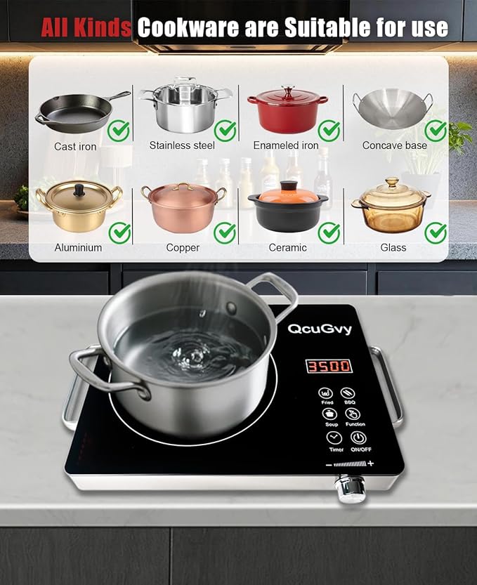 14" Portable Infrared Burner 3500 Electri Burner with 3 Hours Timer-Electric Hot Plate Touch Control Panel Adjustable Heating Power Glass Plate Electric Cooktop for Cooking (Black)